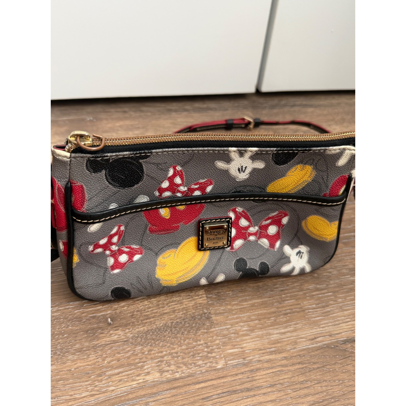 Dooney & Bourke Disney Parks Mickey Minnie Mouse Icons Crossbody Bag Gray Red